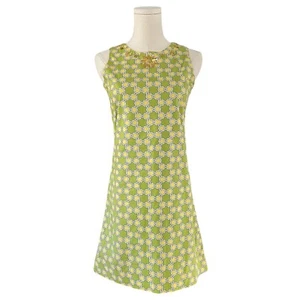 Lands End Retro Midi Dress Girls 12 Green Yellow 60s Groovy Rhinestone Colorful - Picture 1 of 11