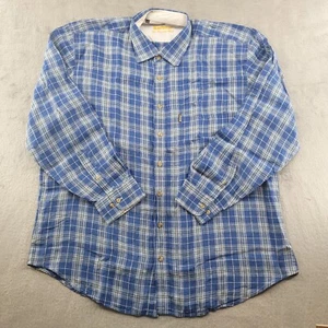 Barbour Button Up Shirt Mens XL Blue Flannel Plaid Linen Casual Button Down - Picture 1 of 11