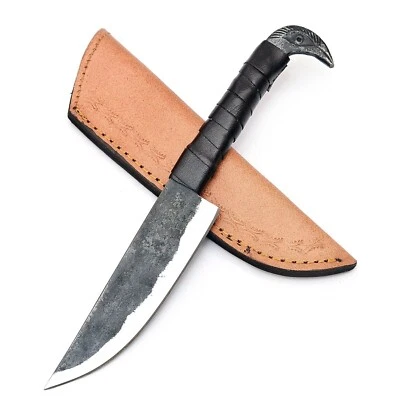 Viking Knife Raven Head Hilt with Leather Sheath - High Carbon Steel Blade F1 - image 1 of 4
