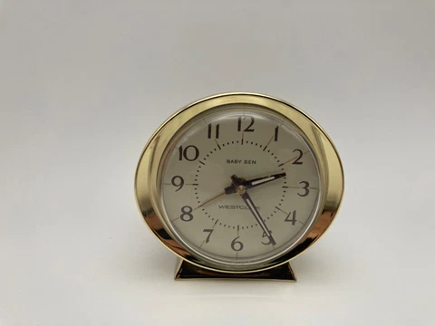 Vintage Westclox Baby Ben Alarm Gold Trim, White Face *see description* Cover