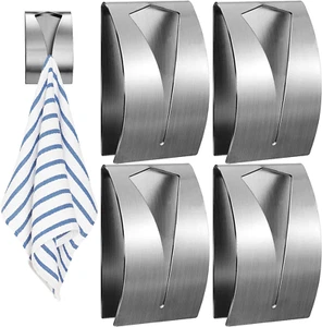 4 Pcs Kitchen Towel Holder Grabber Self Adhesive, Stainless Steel Kitchen Dish T - Picture 1 of 6