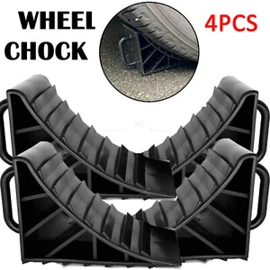 x4 Heavy Duty Solid Wheel Chocks Truck Rv Camper Trailer Car Tire Stopper - Picture 1 of 5
