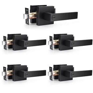 Probrico 5 Pack Black Square Door Handles Zinc Heavy Duty Privacy Lever Keyless - Picture 1 of 6