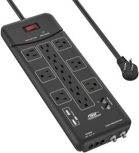 Surge Protector Power Strip with USB,Ethernet,Cable,Telephone,Coaxial Protection
