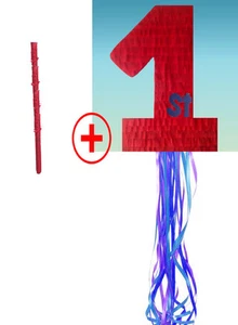 Number One First 1st Red Pinata birthday Pull string Hit WITH OPTION OF STICK !! - Picture 1 of 7