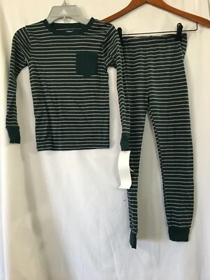 New Carter's Boys Stripe Pajama set Snug Fit Long Sleeve Pants Green Taupe Upick - Image 1 of 2