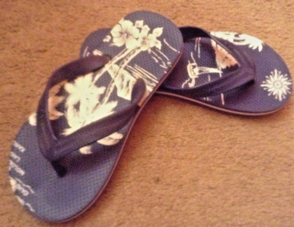 Chanclas gap niñas niños talla lg 1 2 diseño hawaiano azul marino blanco usadas en excelente estado lkn Foto 1 de 1