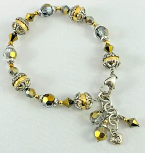 BRIGHTON Silver & Gold Tone Faceted Crystal Beaded Bracelet - Picture 1 of 6