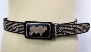 Mexican Bull Belt Size 40 Western Embroidered Cinto Charro Piteado VTG Style - Picture 1 of 9