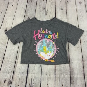 Harry Potter Girls Oversized Crop Top Size 7 Small T-shirt Hogwarts Grey - Picture 1 of 8