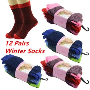 BED Women Winter Super Warm Cotton Boots Socks Crew Size 5-11 1Dz/12 Pairs MIX - Picture 1 of 9