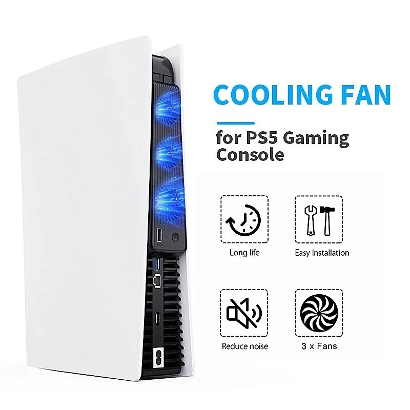 Cooling Fan for PS5 Console with LED Lights Silent Noise Reduction USB-Powered - Image 1 of 4