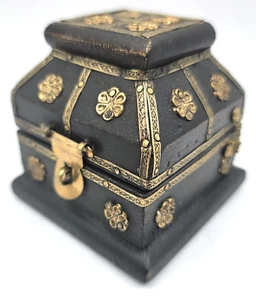 Miniature Wood Treasure Chest Jewelry Trinket Box - Picture 1 of 22