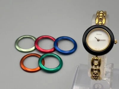 Подлинный Gucci изменить безель 1200 женщин часы золото белый 6 цветов кварц - Изображение 1 из 4