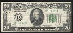 1928-B $20 CLEVELAND FRN "REDEEMABLE IN GOLD" Fr 2052-D 88669 - Picture 1 of 2