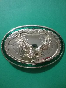 Shinny Gold Colored with Green Flake Edging Belt Buckle with Eagle - Picture 1 of 7