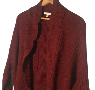 НЕБО синий темно-бордовый зубчатый край открытый передний кардиган свитер размер маленький - Изображение 1 из 4