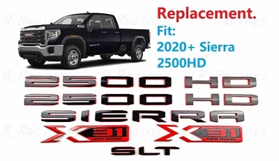 6 piezas puerta trasera negra roja 2500HD Sierra SLT cama X31 emblemas 2020+ Sierra 2500HD Foto 1 de 4