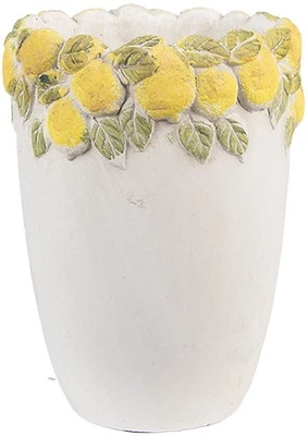 Clayre & Eef 6TE0570S Blumentopf Weiß Gelb Ø13x17 cm Stein Zitronen Design - Bild 1 von 2