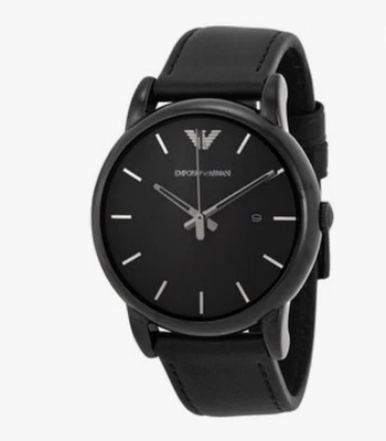 Reloj para hombre Armani clásico esfera negra correa de cuero negro, AR1732, cuarzo Foto 1 de 4