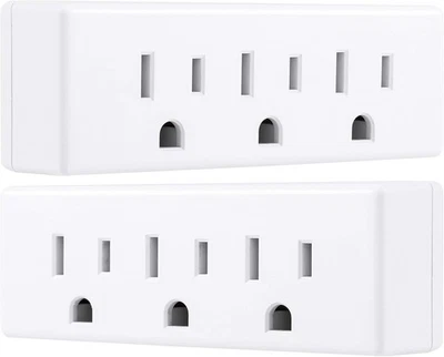 3-Outlet Extender, 2 Pack, Grounded Wall Tap, 3-Prong Adapter, Multiple Plug - Image 1 of 4
