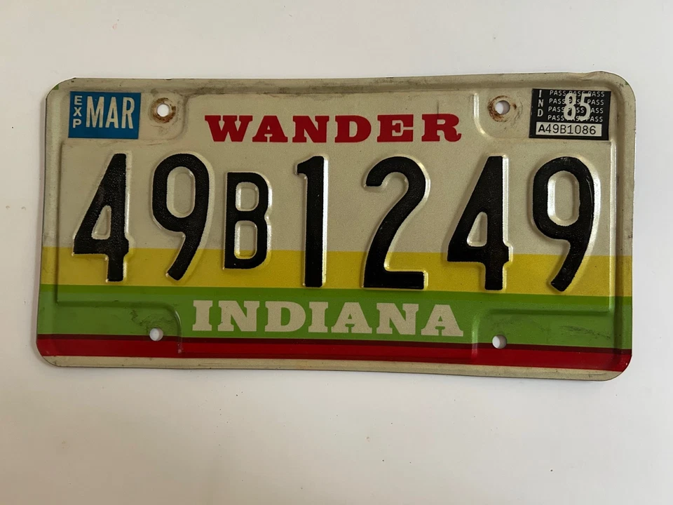 1985 Indiana License Plate Natural Sticker Wander Slogan 40 Years Old Foto 1 de 1