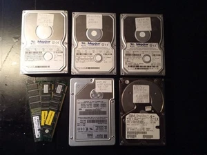 5 x Old Eide PATA Hard Drives + 3 x PC 100 SDRAM Memory Modules NOT WORKING - Afbeelding 1 van 6
