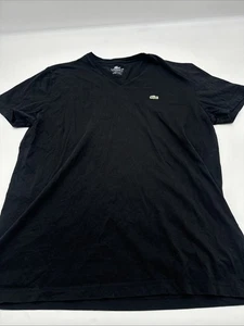 Lacoste T-Shirt Men Size 6 Black Solid Embroidered Logo V-Neck ..#32579 - Picture 1 of 7