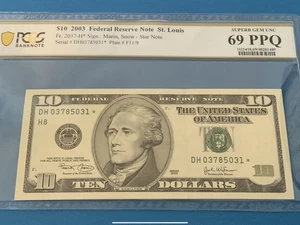 $10 2003 FEDERAL RESERVE STAR NOTE ST.LOUIS 69 PPQ.. - Picture 1 of 2