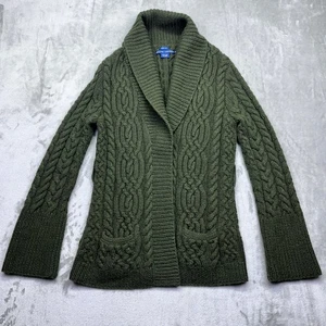 Ralph Lauren Hand Knit Olive Green Wool Cashmere Blend Cable Knit Cardigan L - Picture 1 of 7