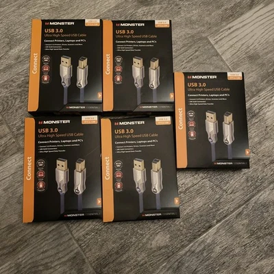 Monster USB Cable 3.0 A to B Connection  7FT/2.13M Ultra High Speed Box Of 5 - Image 1 of 2