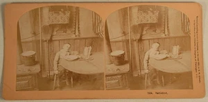 ZUFRIEDENES KIND SITZEND AM ESSTISCH HERD KILBURN STEREOVIEW 1892 - Bild 1 von 2