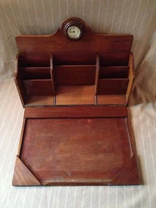 ANTIQUE ENGLISH ROYAL MAIL TRAVEL LAP DESK CLOCK ENGLAND MAHOGANY BEAUTIFUL OLD - Picture 1 of 12