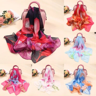 Women Flower Vintage Long Pashmina Scarf Wrap Shawl Sunscreen Silky Scarves ↖ - Image 1 of 4