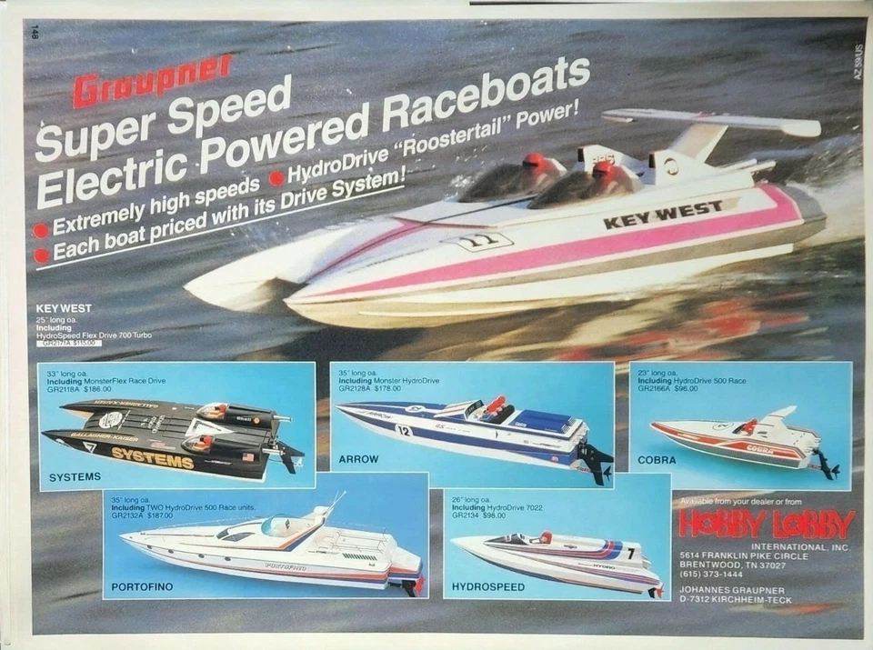 Graupner RC Key West Print Ad Ephemera Wall Art Decor Cobra Arrow Hydrospeed - Image 1 of 1