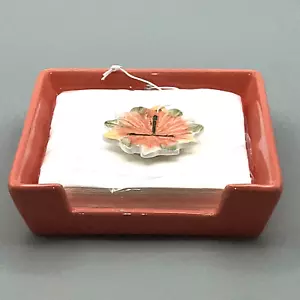 DEI Dennis East Napkin Holder W/Floral Weight Orange Ceramic White Napkins NEW - Picture 1 of 6