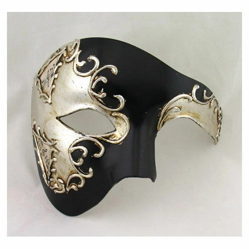 Silver Black Phantom of Opera Mask Musical Half Face Mask Men's Masquerade Mask - Image 1 of 1