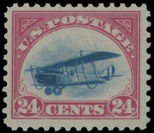 1918, USA AIR POST, CURTISS JENNY, 24C CARMINE ROSE AND BLUE, NH, SC. #C3 - Picture 1 of 2