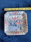 Vintage Porcelain Iris Decorative Dish Tray 6” Sq Gold Accent Toyo Shobu Japan