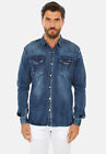 Camicia di Jeans Uomo Slim Fit Attillata Blu Denim Cotone Tasche Manica Lunga