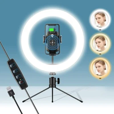 10" Selfie Ring Light Wireless Phone Tripod Stand Remote 3 Colors 10 Brightness  - Image 1 of 4