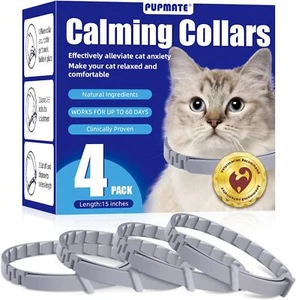 4-Pack Adjustable Calming Collars for Cats with Cat Pheromones - Relieve Stress  - Picture 1 of 7