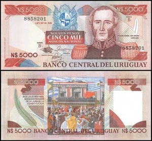 Uruguay 5000 Nuevos Pesos, 1983 ND, P-65a.2, UNC Series B - Picture 1 of 1