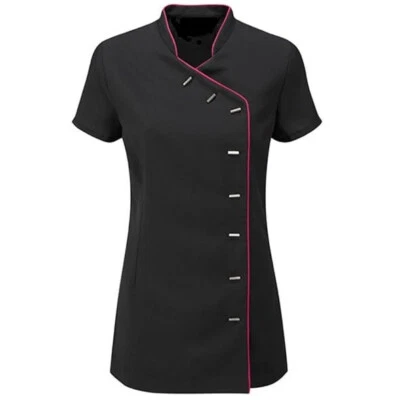 Black Salon Tunic Beauty Spa Uniform Therapist Workwear Top Work Short Sleeve - Image 1 of 4