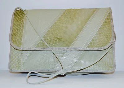 Auth Carlos Falchi Vintage snakeskin and cowhide leather green/gray shoulder bag - Image 1 of 4