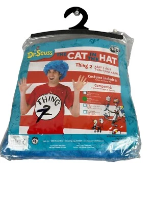 Camiseta Dr Seuss Cat In The Hat fantasia de Halloween adulto coisa 2 peruca azul média - Imagem 1 de 4