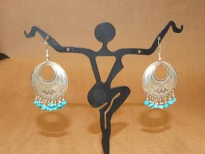 Carolyn Pollack Relios Sterling Silver Hoop Turquoise Drop Pierced Hook Earrings - Picture 1 of 6