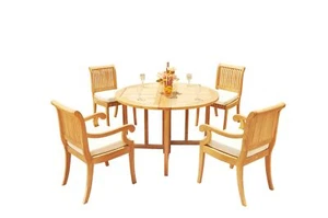 DSGV A-Grade Teak 4pc Dining Set 48" Round Butterfly Table 3 Arm Chairs Outdoor - Picture 1 of 4