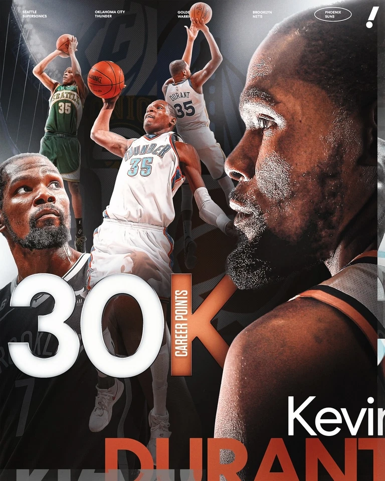 Foto de baloncesto de la NBA Kevin Durant 30.000 puntos de carrera collage Phoenix Suns 8x10 Foto 1 de 1