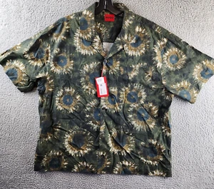HUGO Camicia da Campeggio Oversize Stampata Uomo L Verde Multi Manica Corta Chiusura Bottoni - Foto 1 di 14